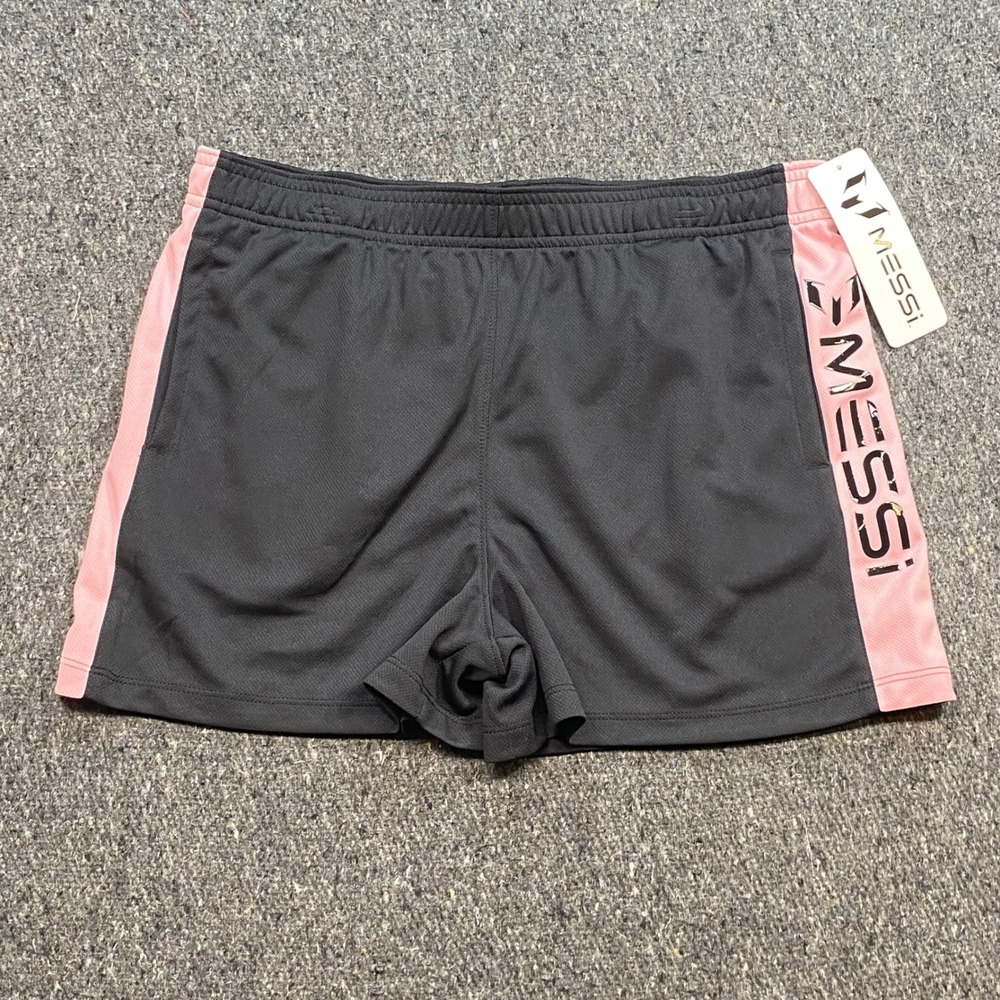Messi Athletic Training Shorts Sz XL Girls Black Pink Soccer Sportswear Logo